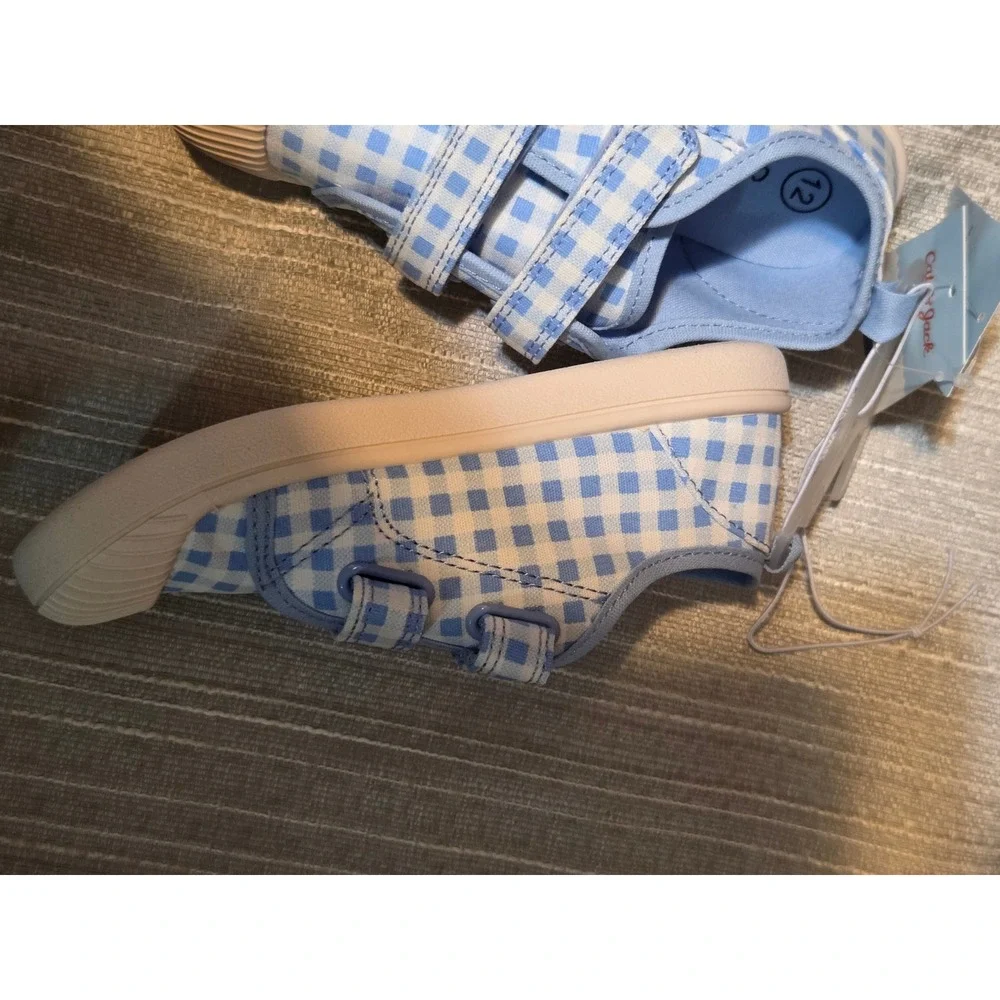 Cat & Jack Parker Toddler Blue Gingham Canvas Sneakers Size 12 Hook and Loop
